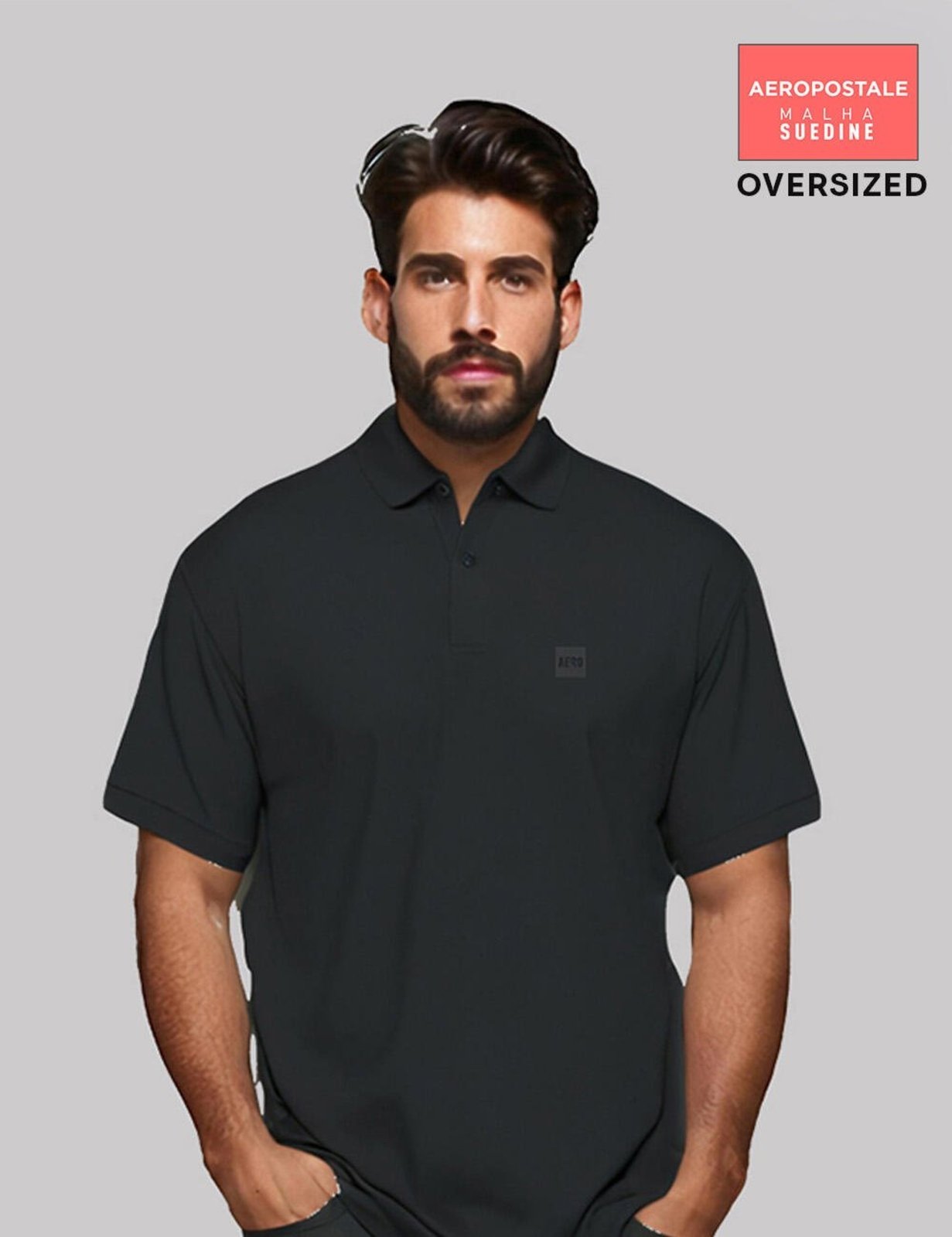 Camisa Polo Masculina Manga Curta Oversized Suedine Aéropostale 87133213-1 Preto