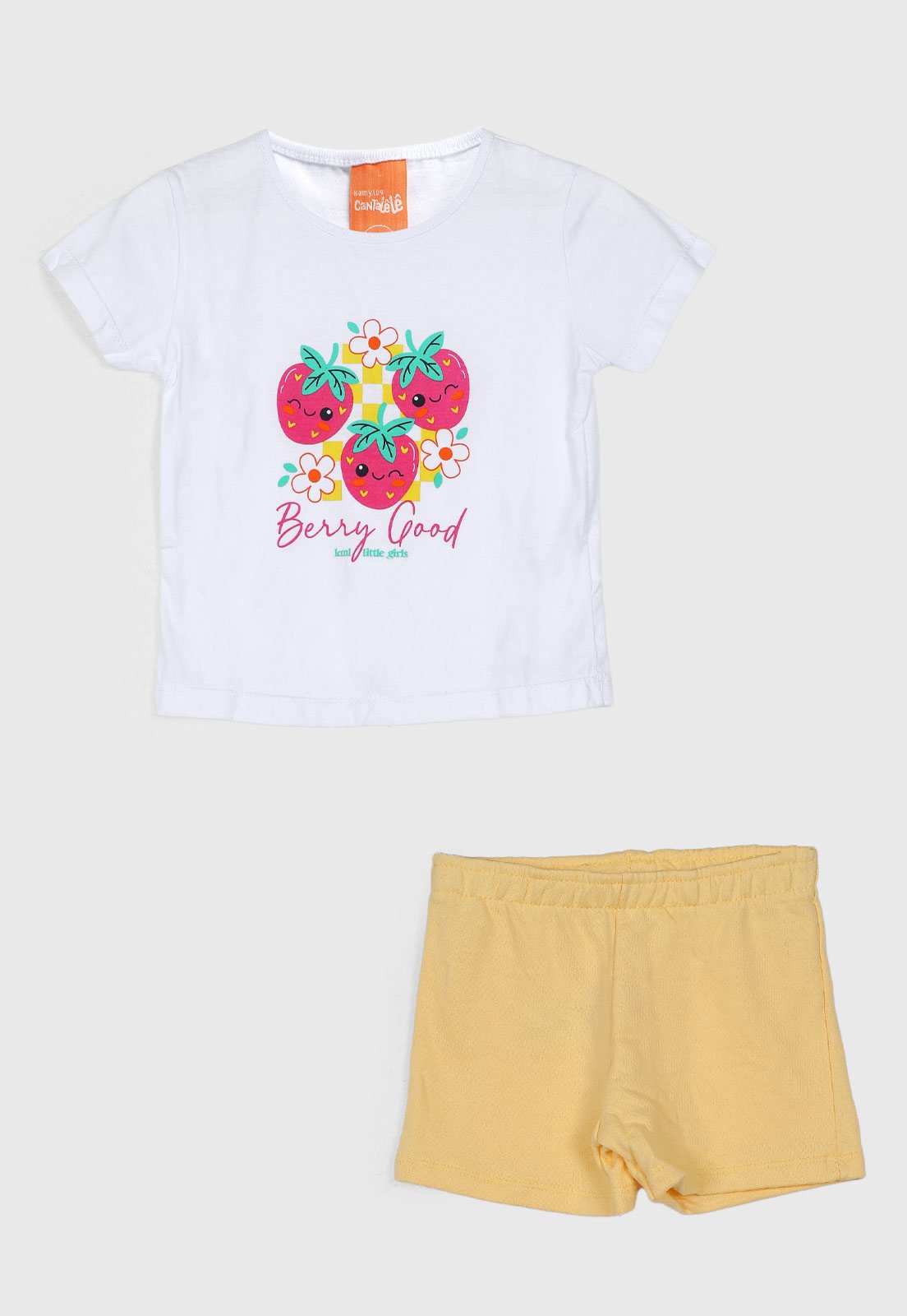 Conjunto Curto Kamylus Morangos Amarelo