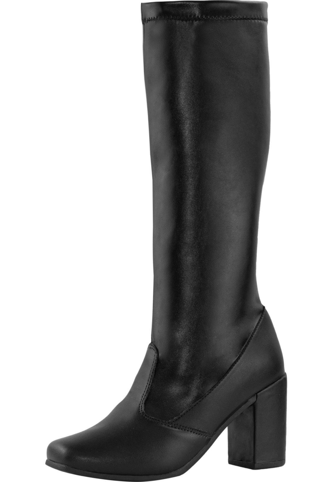 Bota Feminina Cano Longo Stretch Lumiss Bico Quadrado Salto Alto Grosso Stretch Confort Square Preto