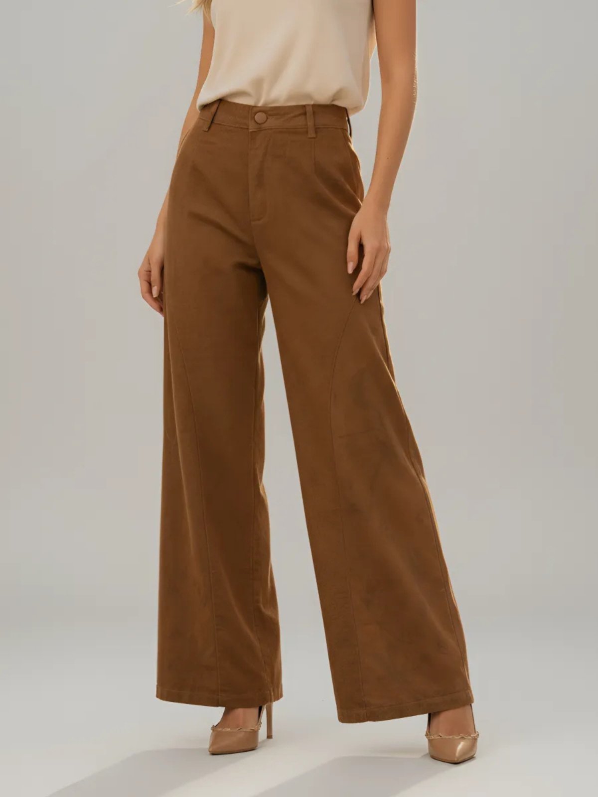 Calça Feminina Max Pantalona Com Bordado Minimalista Alta