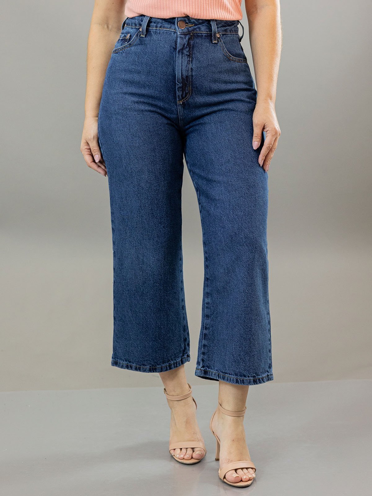 Calça Feminina Capri Wide Leg Jeans Cintura Alta Anticorpus