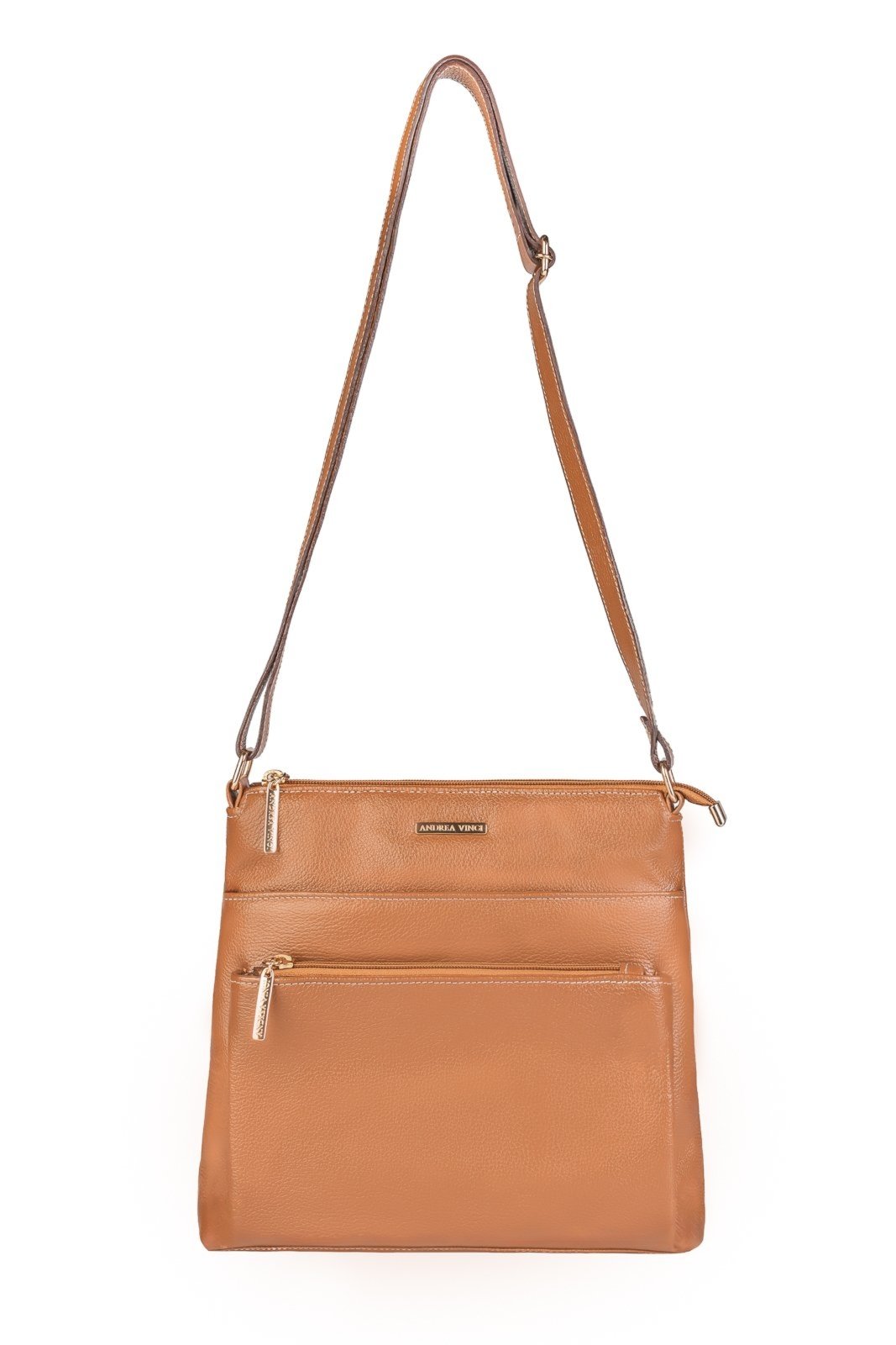 Bolsa transversal de couro liso Giselle - Caramelo