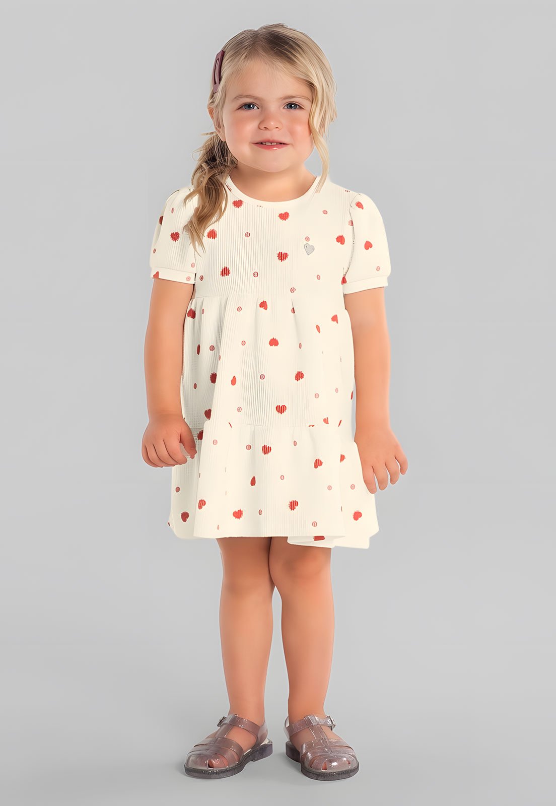 Vestido Brandili Estampa Corações Off-White