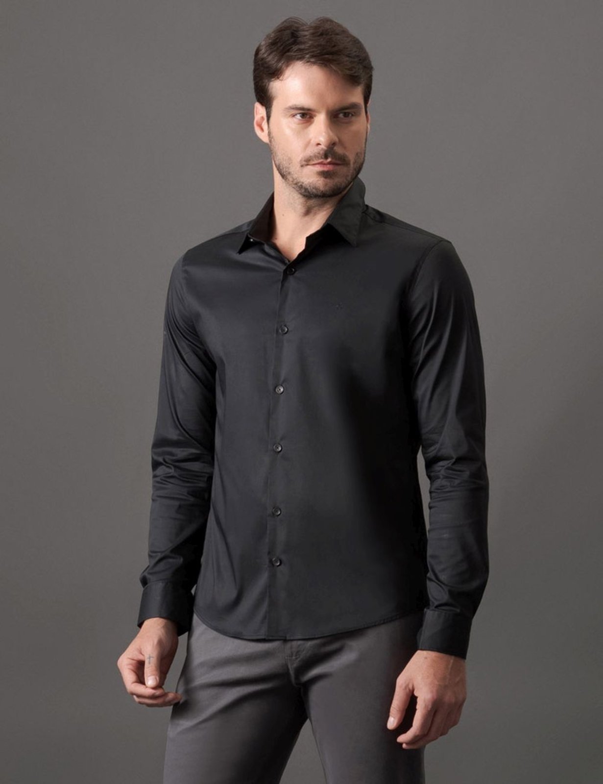 Vista 2 Camisa Masculina Manga Longa Slim Básica Calvin Klein Jeans preto Calvin Klein Jeans preto