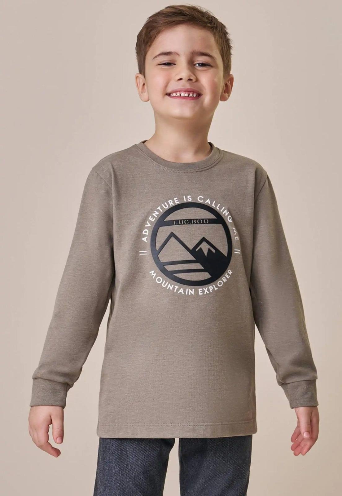 Infantil - Camisa Manga Longa Bege Adventure Menino LucBoo 12 Bege