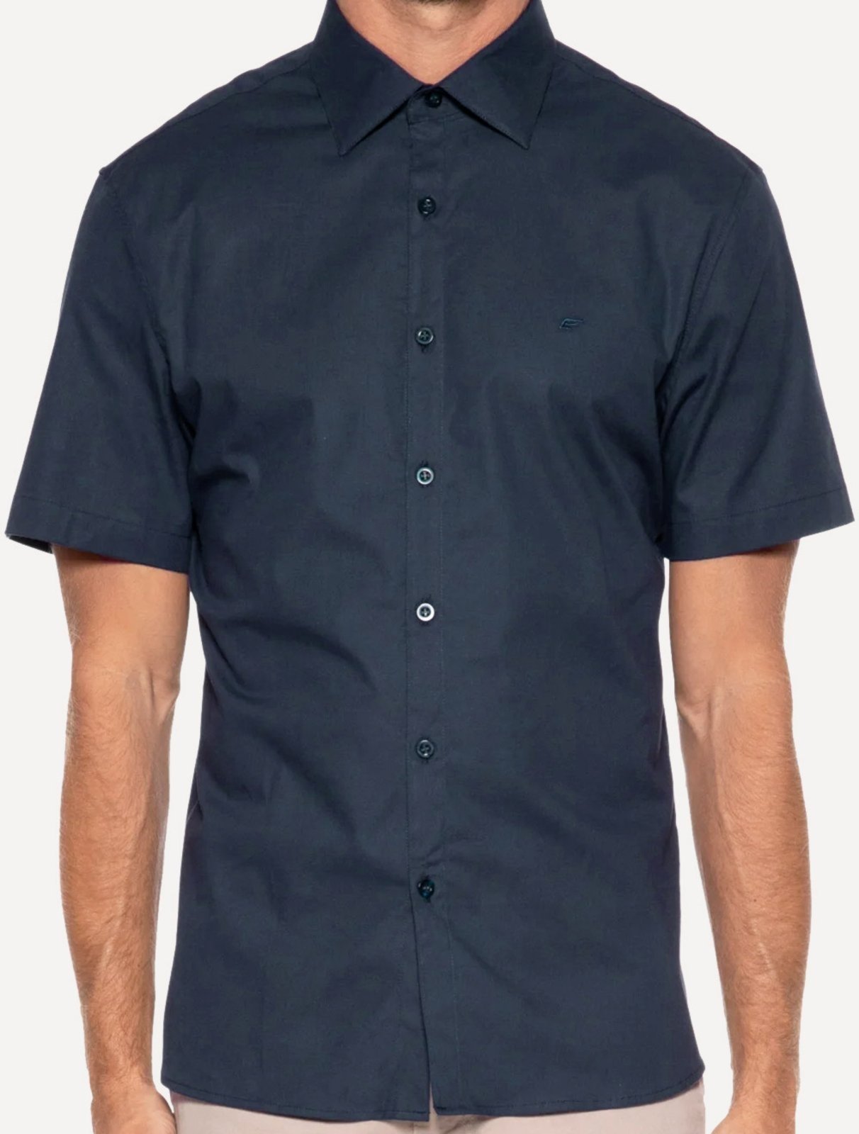 Camisa Ellus Masculina Manga Curta Tricoline LY Classic Italian Azul Marinho
