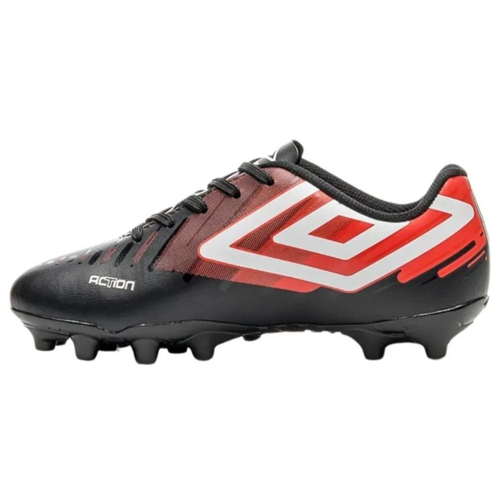 Vista 3 Chuteira Umbro Campo Action Vermelho Branco preto Umbro preto