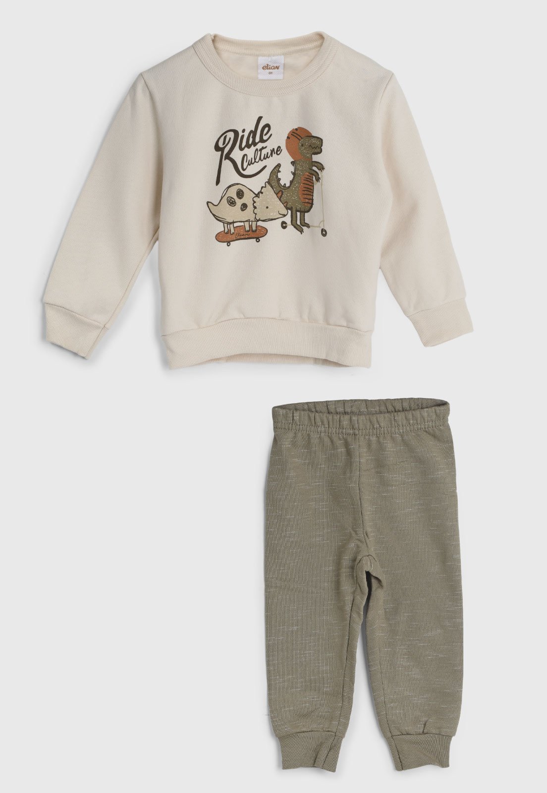Conjunto Elian Manga Longa Estampa Dinossauros Off-White