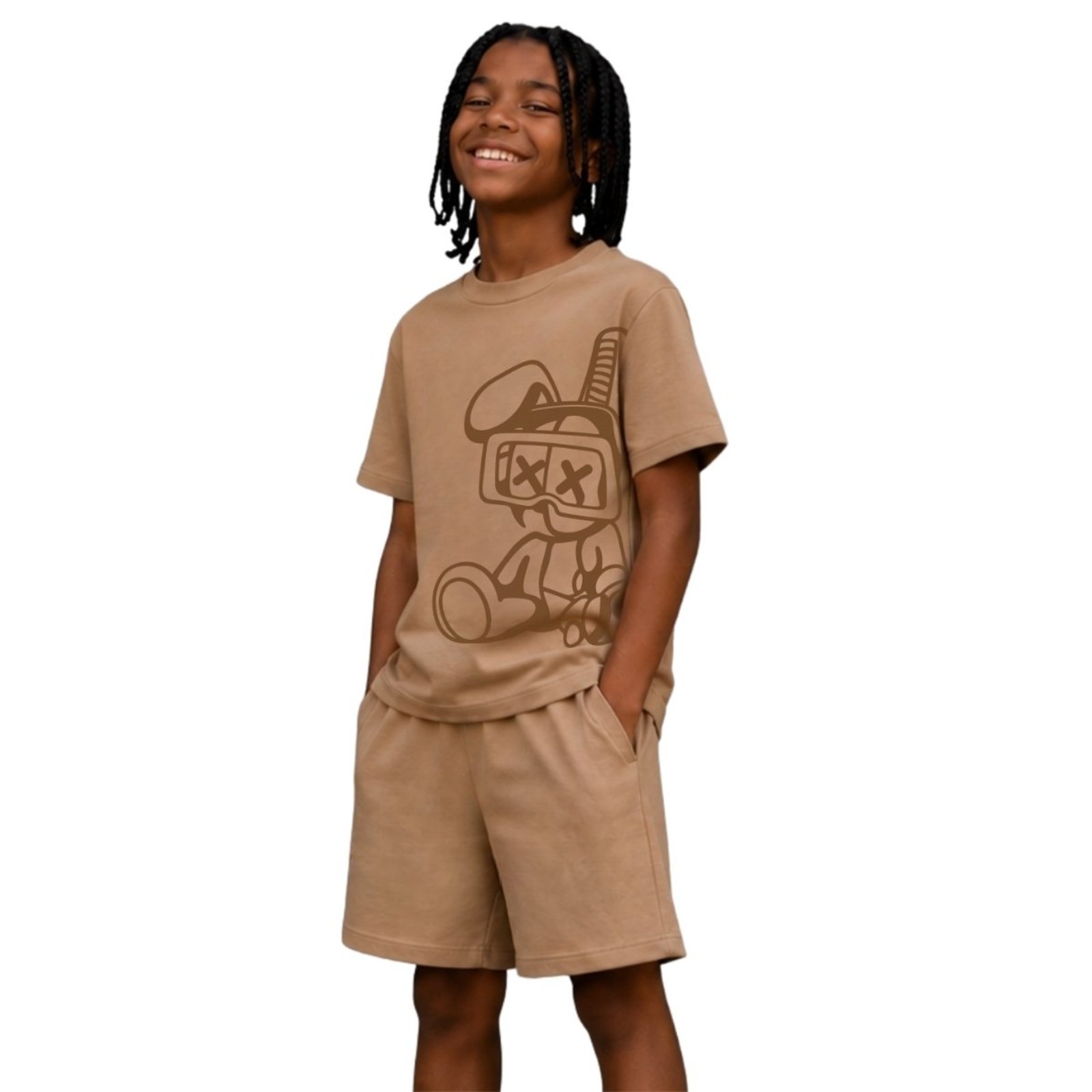 Infantil - Conjunto Camiseta Manga Curta e Bermuda Suedine Estamado Coelho Conforto Diário