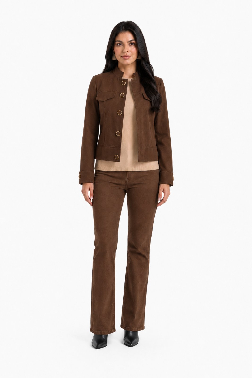 Jaqueta Feminina D Bell Outlet Fashion Botões Marrom