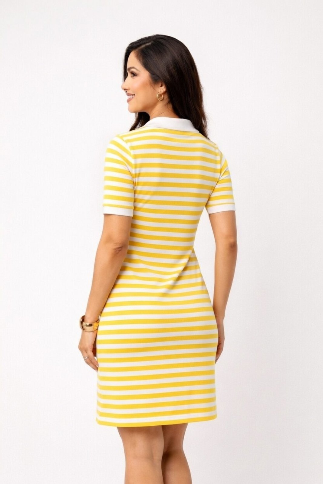 Vista 3 Vestido Curto D Bell Outlet Fashion Gola Polo Listrado amarelo D BELL OUTLET FASHION amarelo