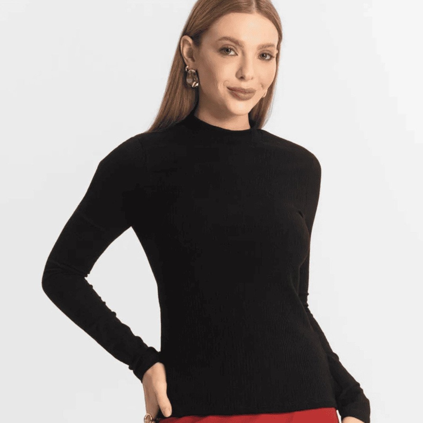 Blusa Gola Alta Manga Longa Ribana de Viscose Rovitex