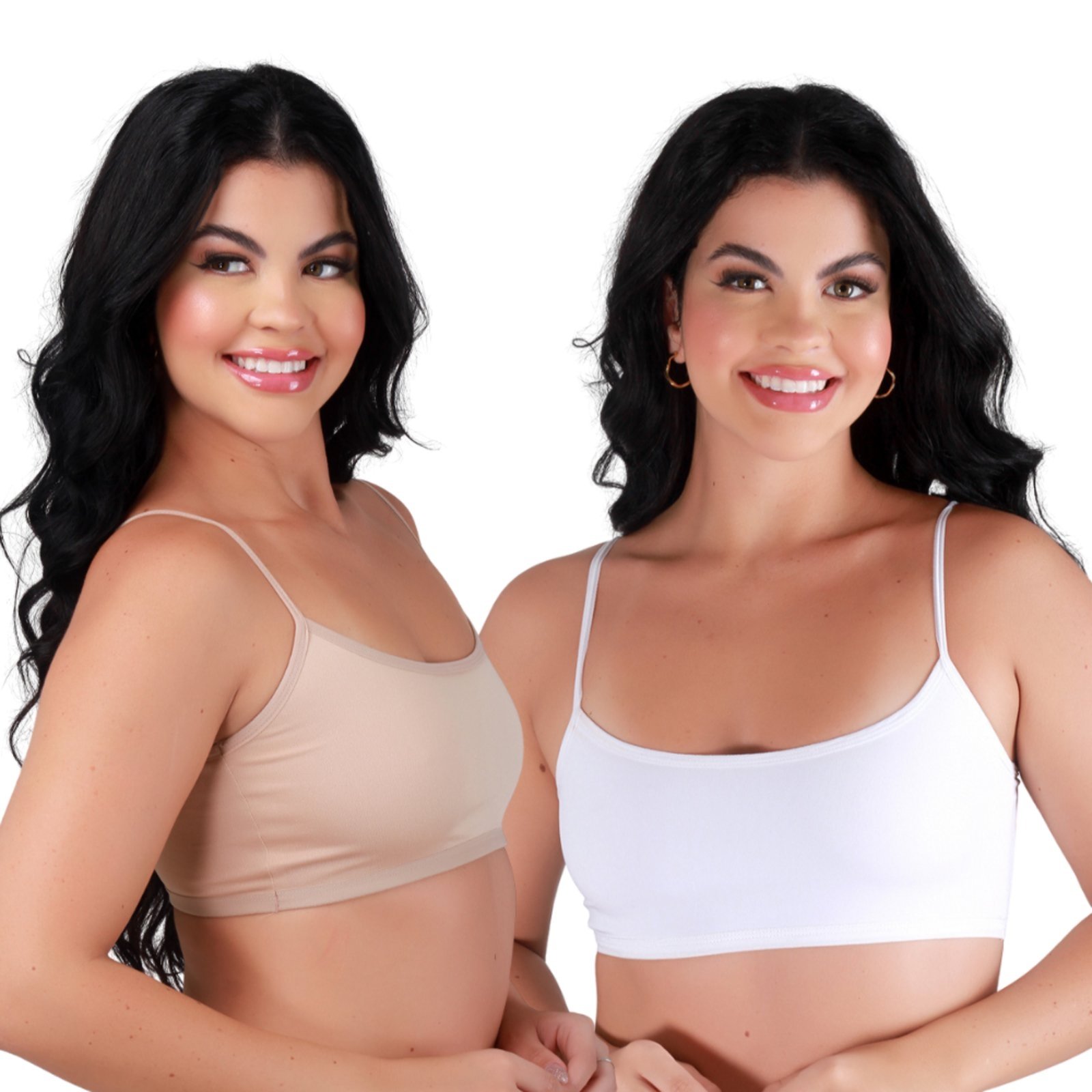 Kit 2 Top Fitness Reflexo Íntimo Sem Bojo Alça Fina Para Treino Academia Branco e Bege