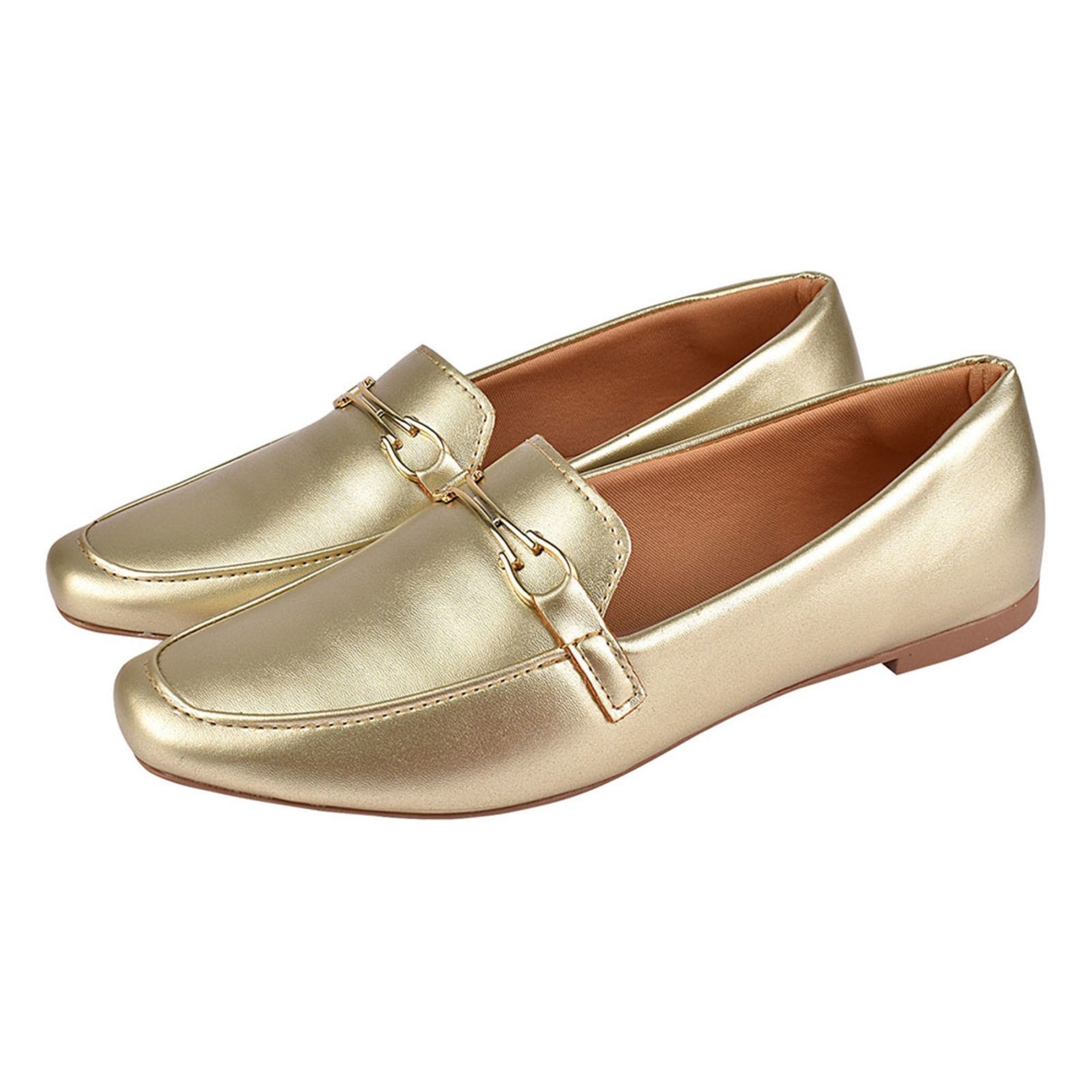 Sapato Feminino Mocassim Donatella Shoes Bico Quadrado Confort Sapatilha Ouro light