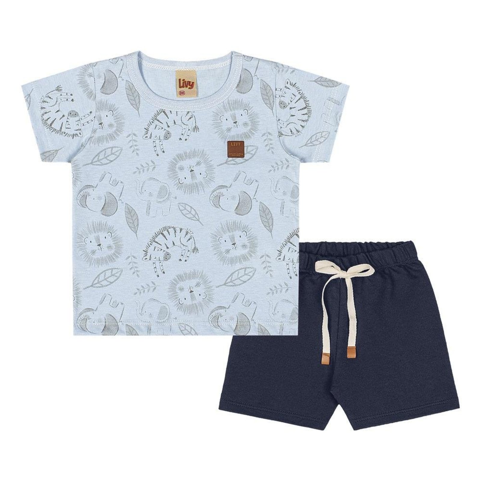 Infantil - Conjunto Camiseta Estampada Animais Lavanda Bermuda Azul Livy G Roxo