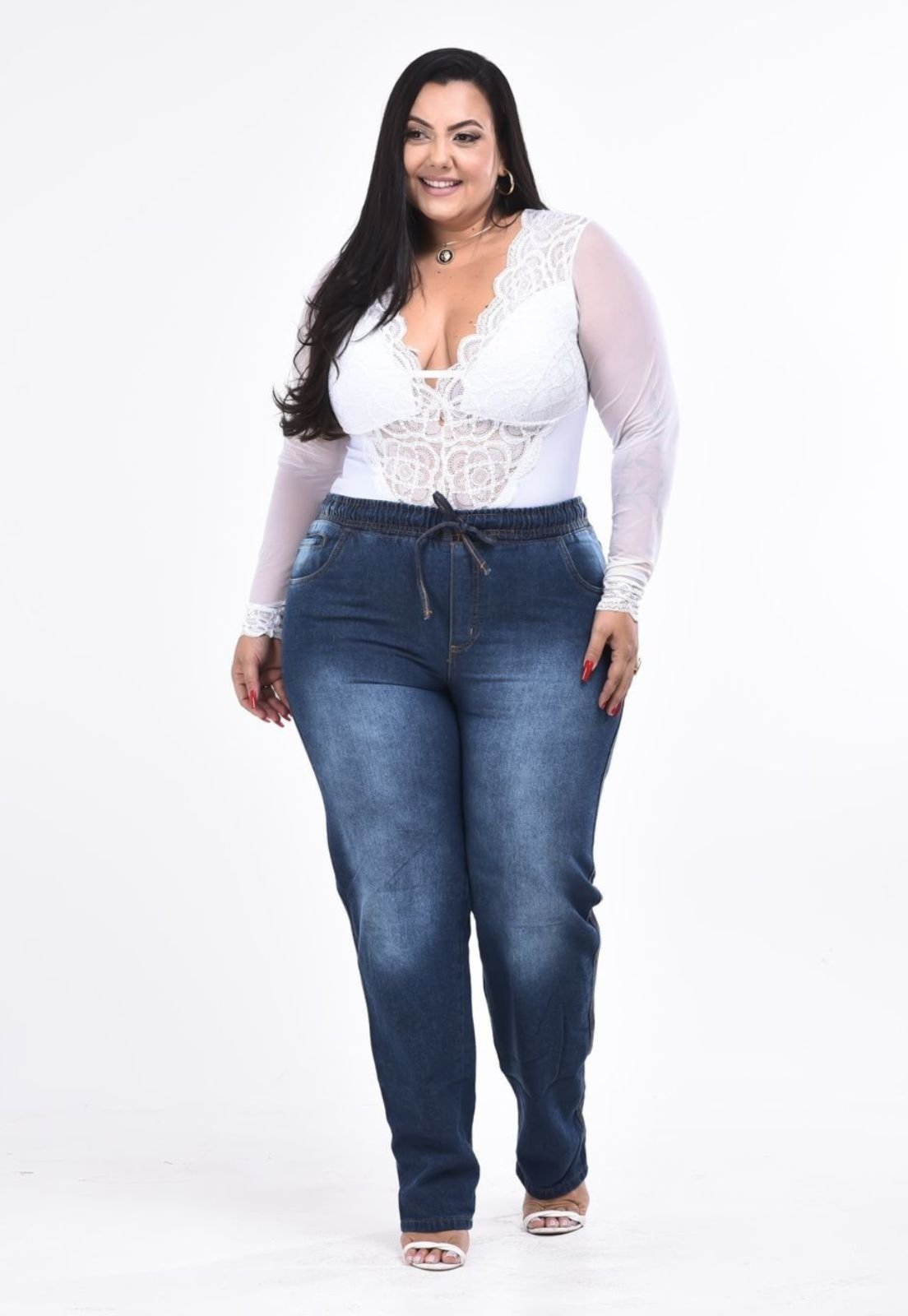 Calça Feminina Jeans Plus Size Elástico na Cintura AllepoAlice