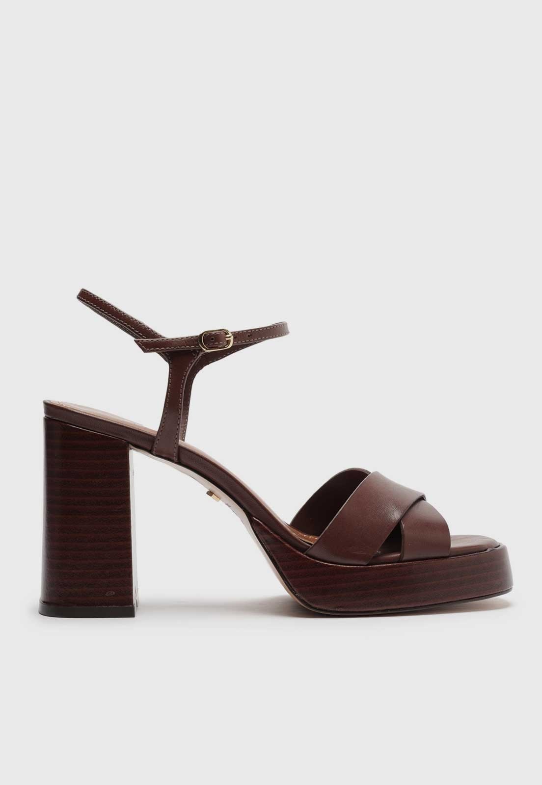Sandália Alta Arezzo Salto Bloco Meia Pata Burnt Toffee