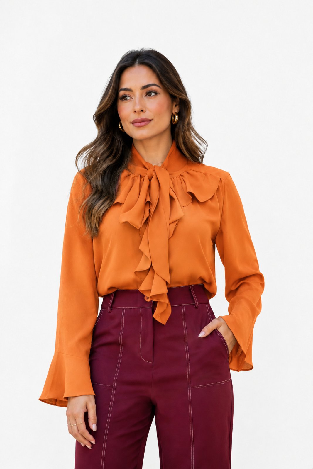Blusa Feminina D Bell Outlet Fashion Romântica Chiffon Laranja