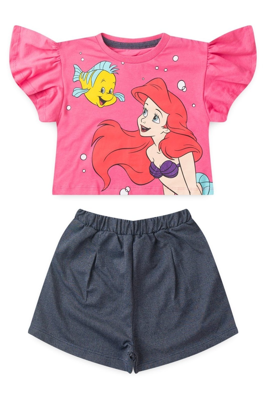 Infantil – Conjunto Disney Sereia Ariel Feminino Menina Rosa e Blue Jeans