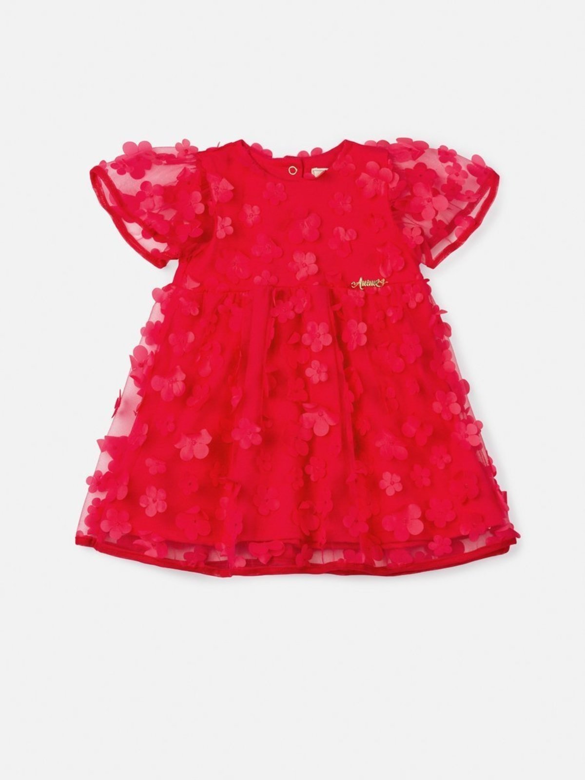 Infantil - Vestido Pink com Flores 3D