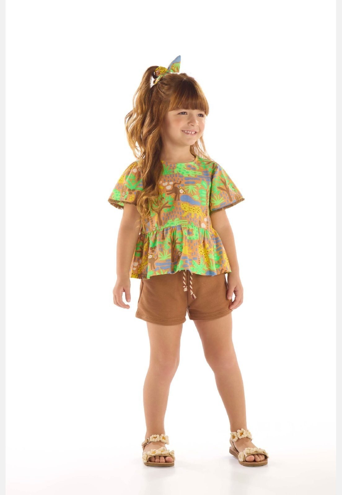 Infantil - Conjunto Menina Bata e Short Up Baby Marrom