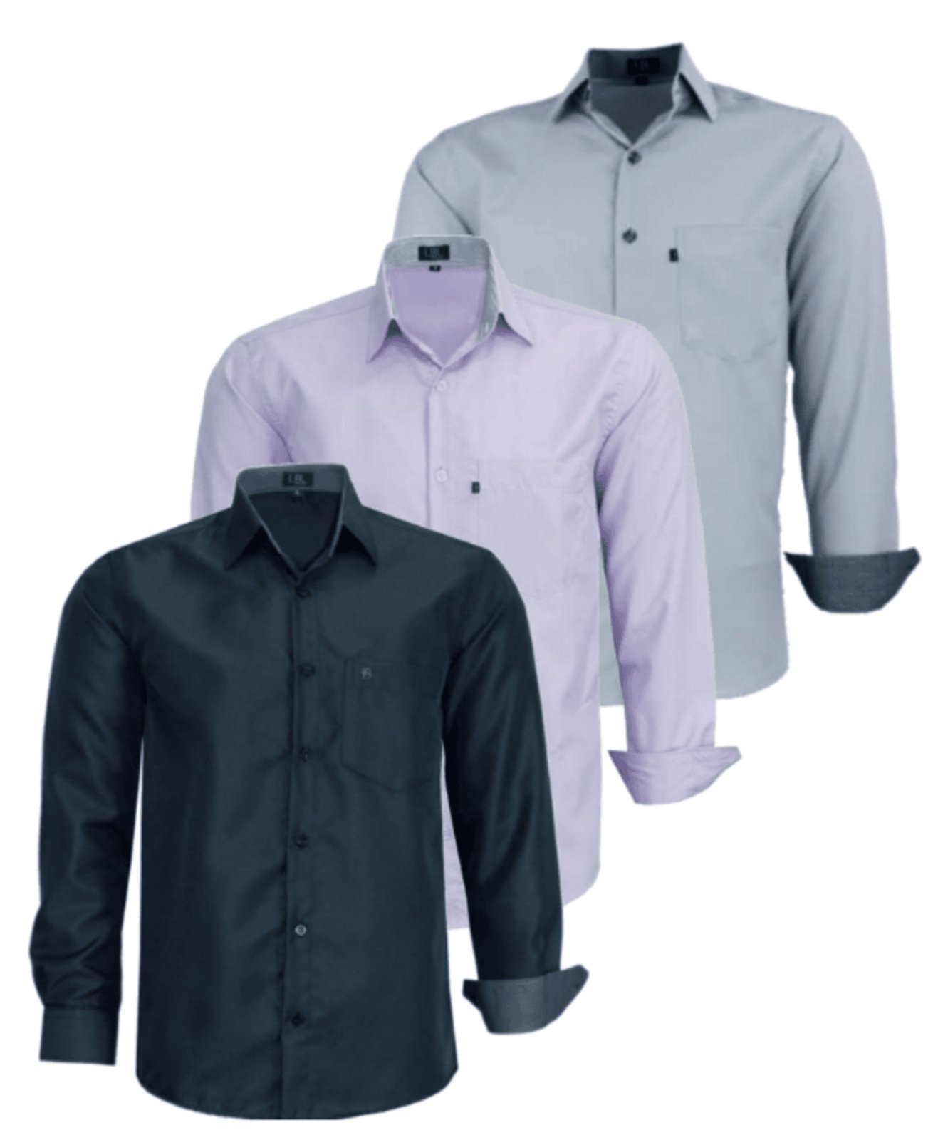 Kit 3 Camisas Sociais Microleve LBL Poliéster Com Bolso Macia Não amassa Manga Longa