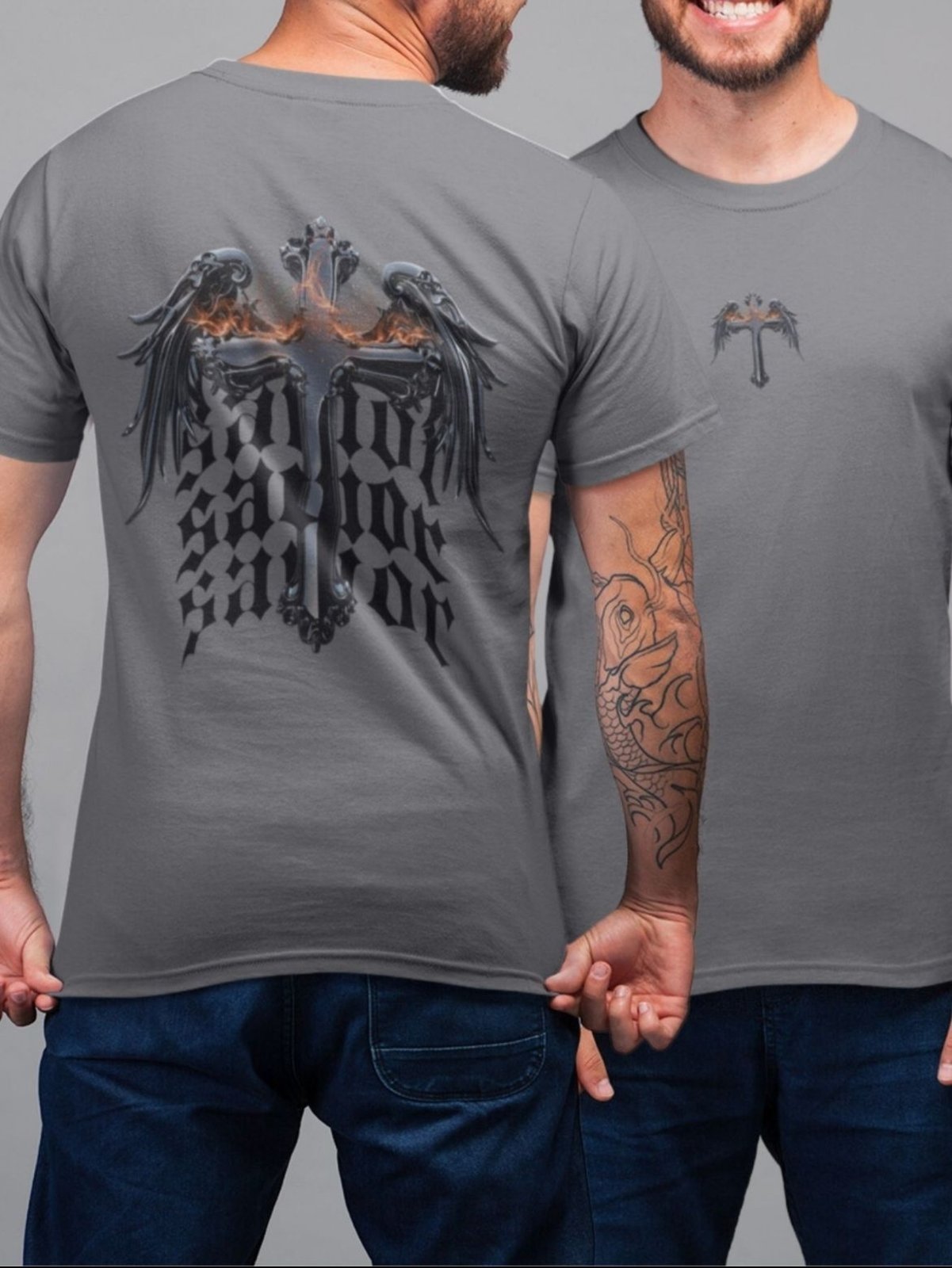 Camiseta Básica Masculina GuGi Crucifixo Cristão Asas Chumbo