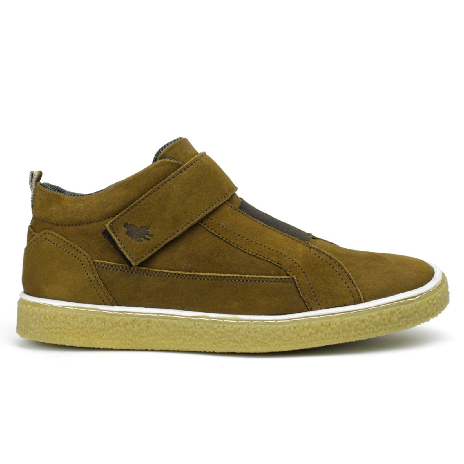 Tênis Casual Sneaker Couro Masculino Solado Natural Borracha Cano Alto Ajustável Conforto Terra