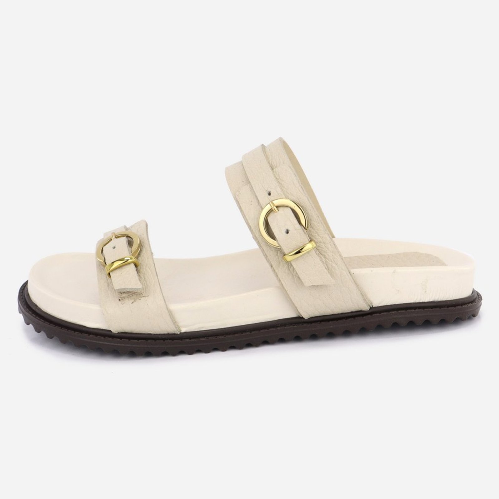 Sandália Papete Flatform Fivelas Acolchoada Feminina Tratorada em Couro Maria Paula Off White