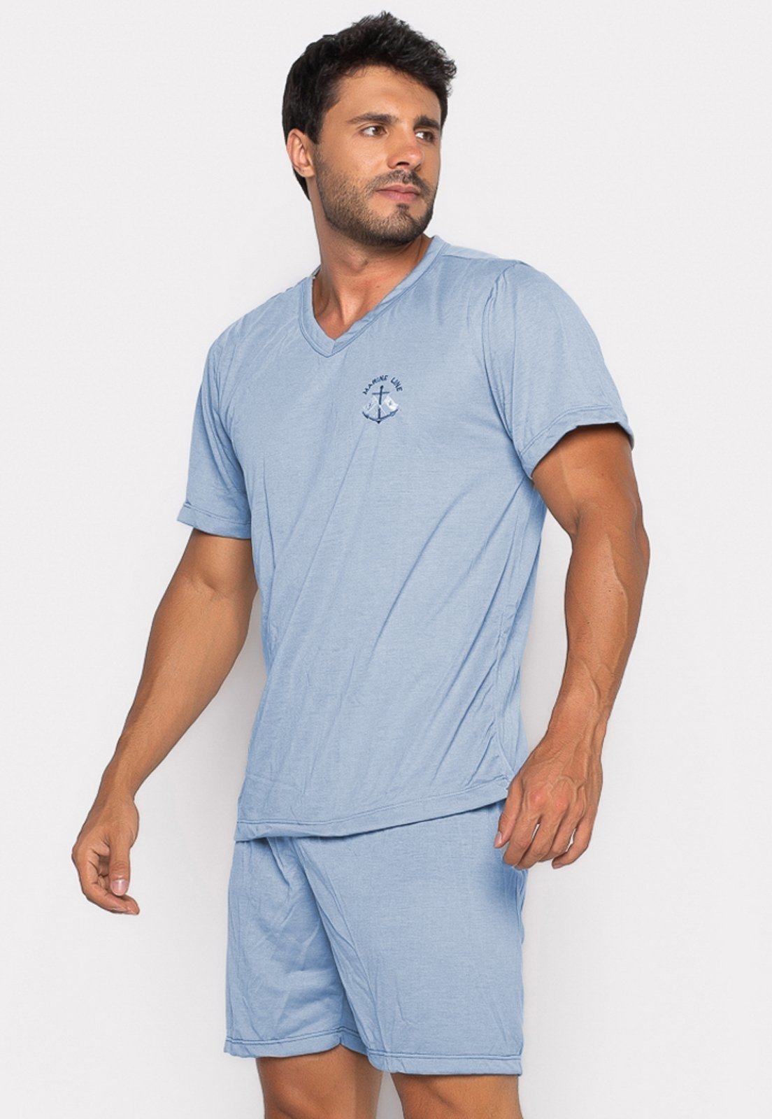 Pijama Bravaa Store Masculino Adulto Curto Verão Manga Curta E Short 008 Azul