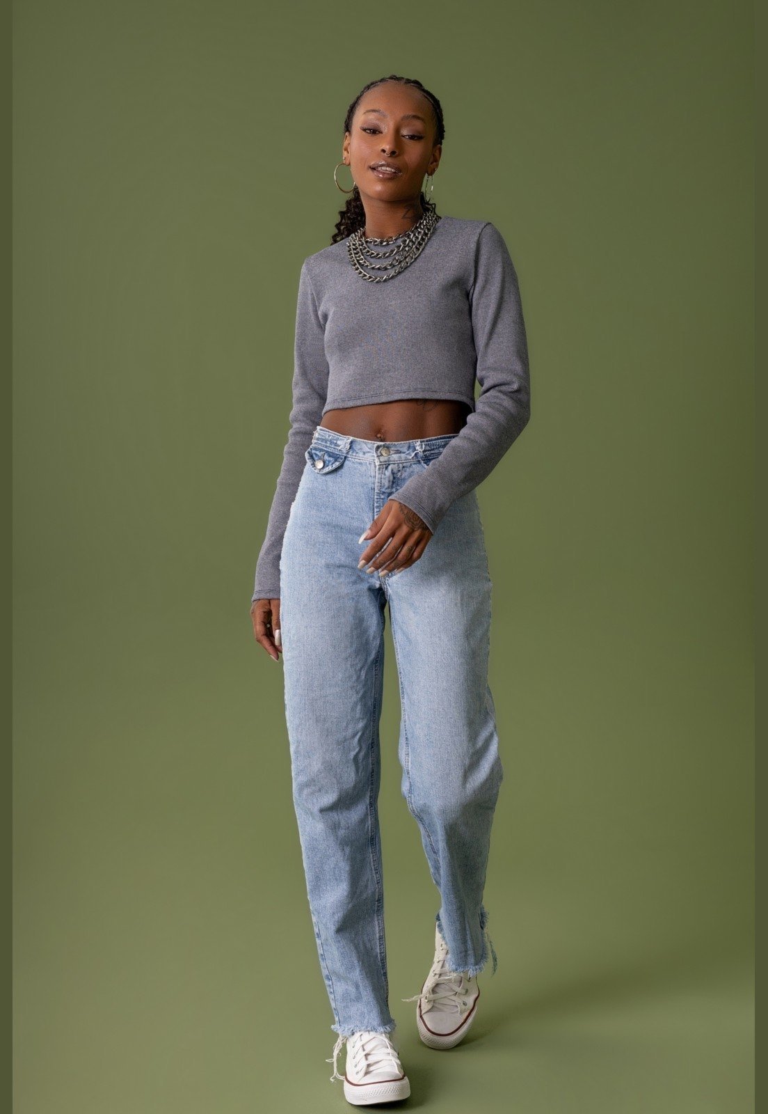 Cropped Manga Longa Ribana Casual The Philippines Azul