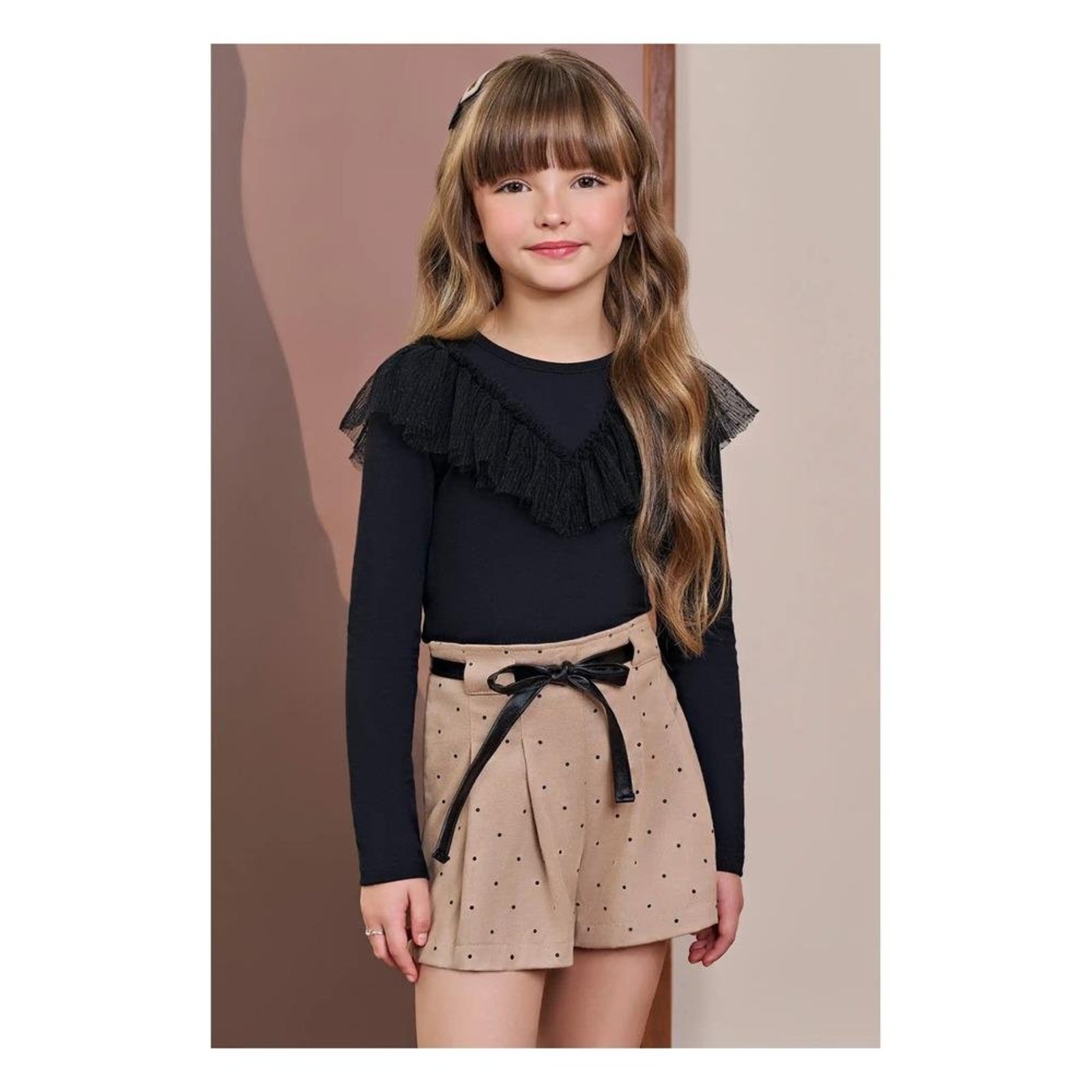 Infantil - Conjunto Shorts Blusa Longa com Babadinhos Infanti 10 Cinza
