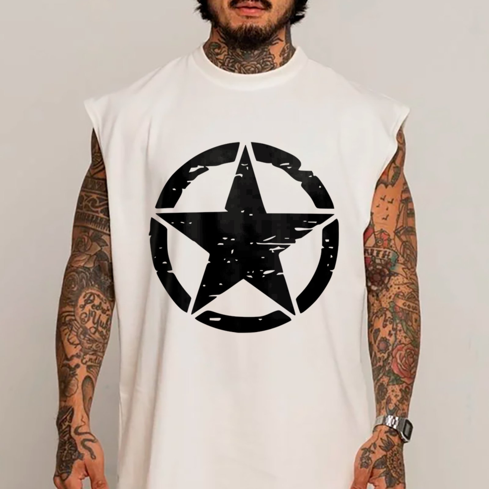 Camiseta Regata Machão Star Vintage Army Style Streetwear Branco