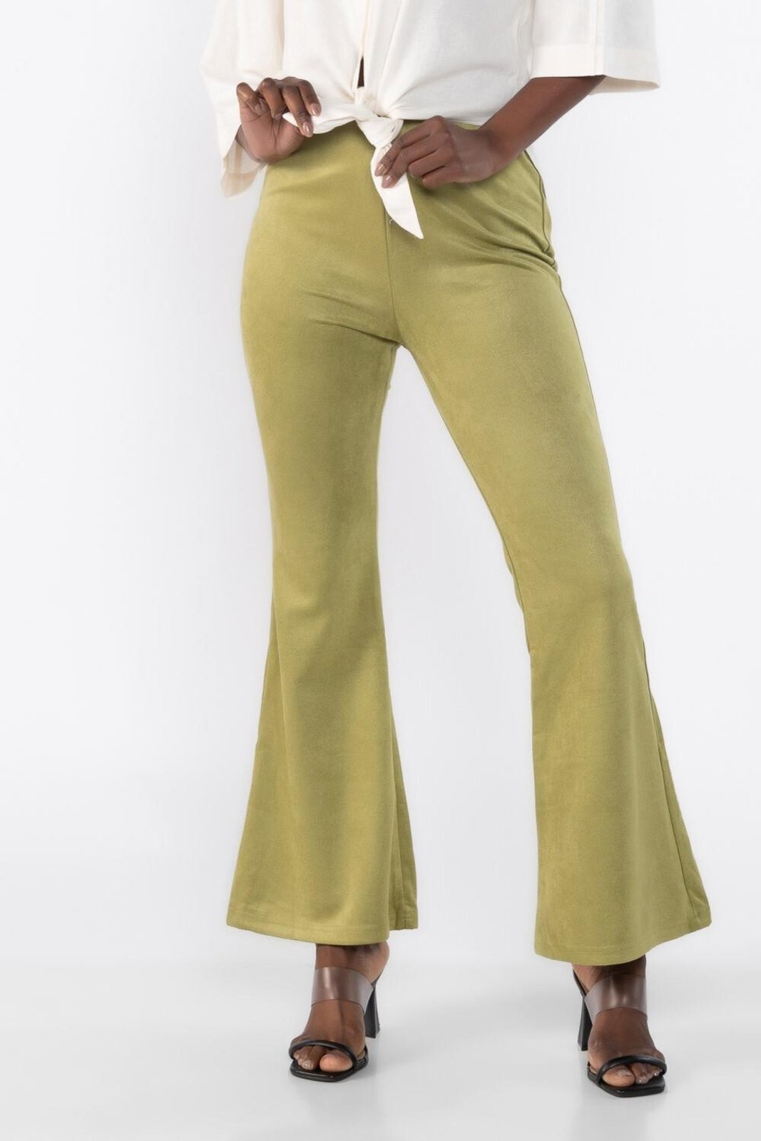 Calca flare suede com elastico na cintura Verde