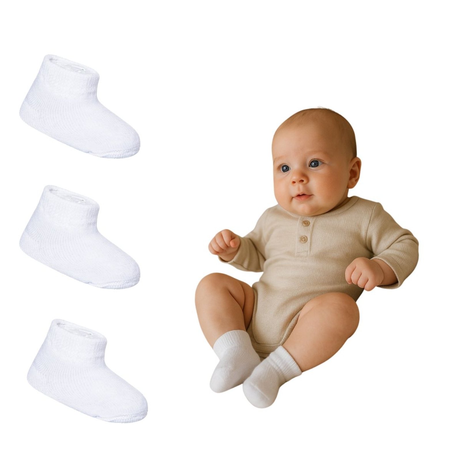 Vista 2 Infantil - Kit 3 Pares Meia Atoalhada Recém-Nascido Branca Angipé branco