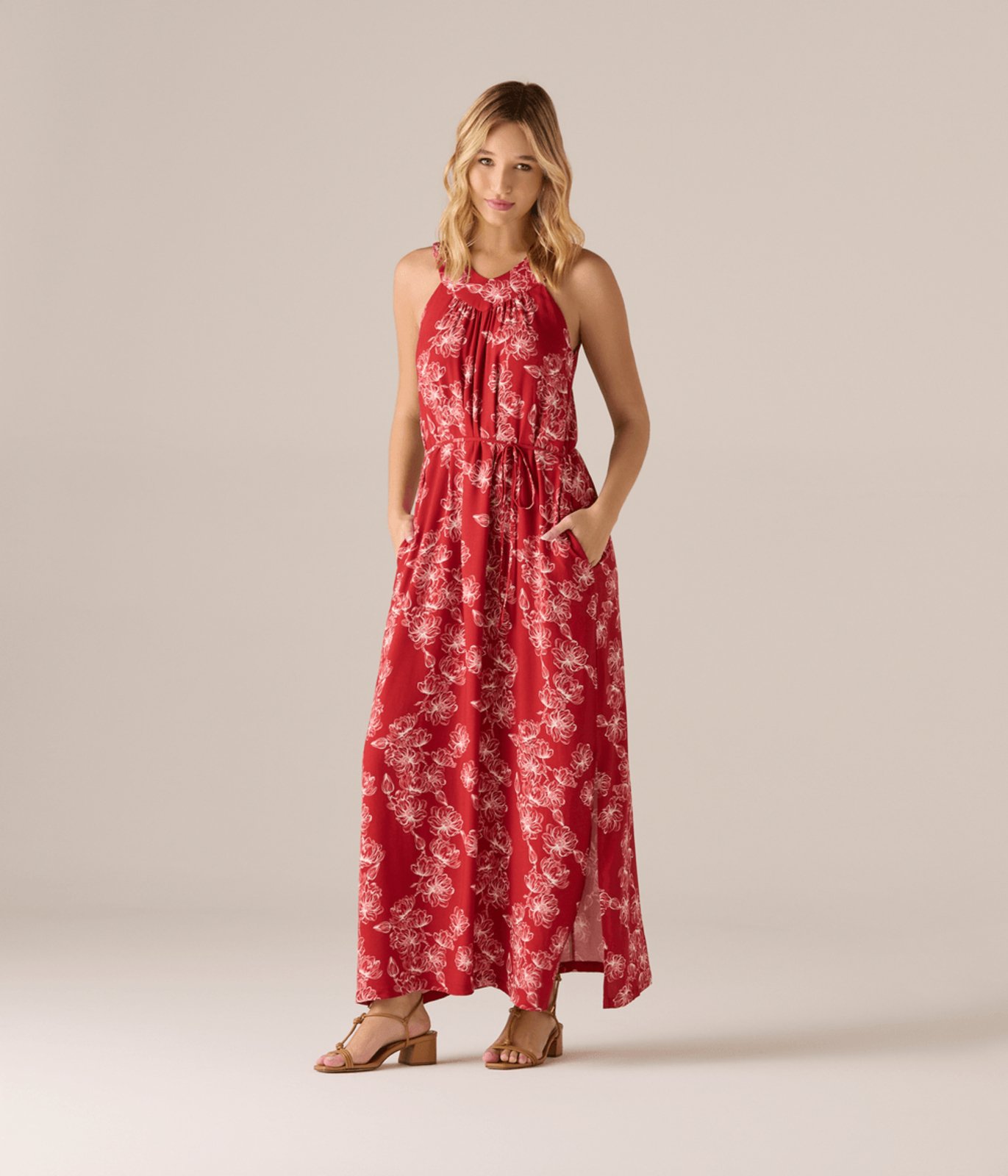 Vestido Makenji Cava Americana Cordao Cintura Feminino Estampa