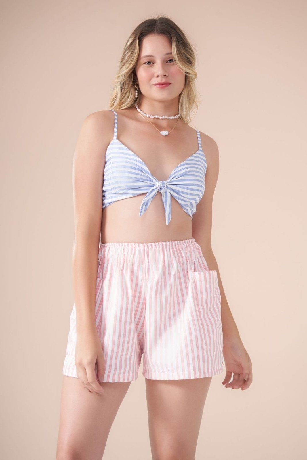 Conjunto summer listrinhas composê azul-rosa Suntime