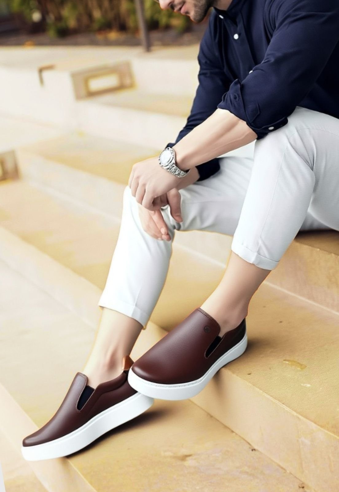 Slip On Masculino de Couro Tênis Casual Clube do Sapato de Franca DFT Strike Café
