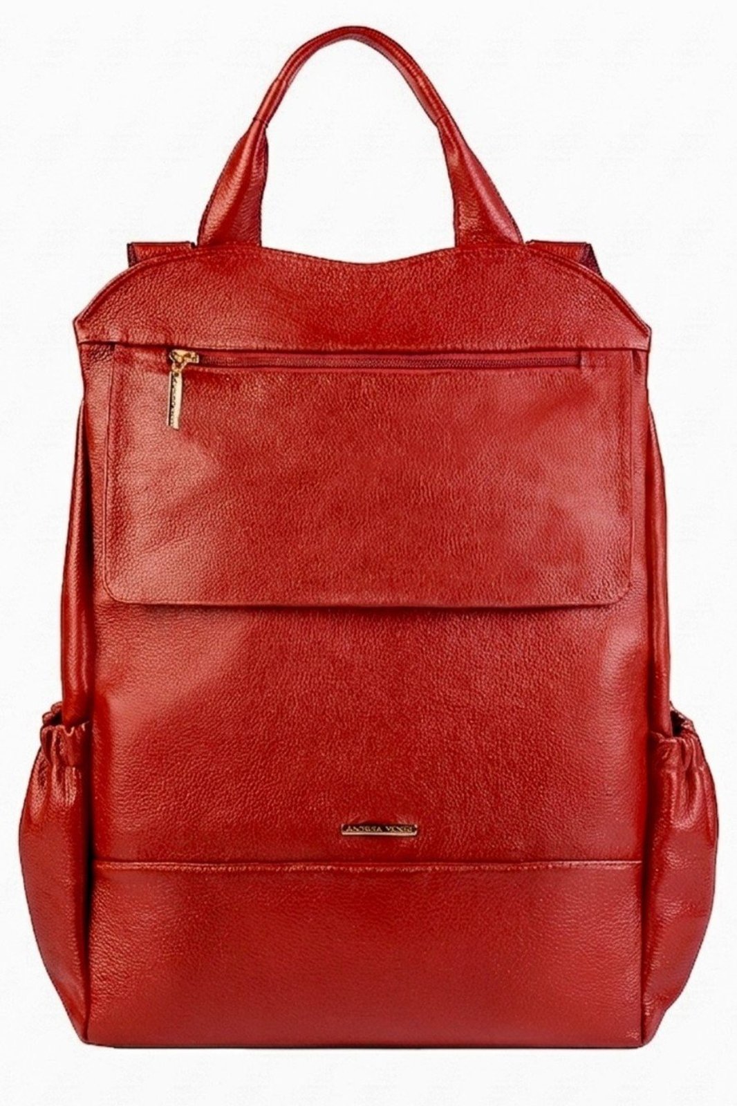 Mochila antifurto grande de couro liso Suzana - Vermelho
