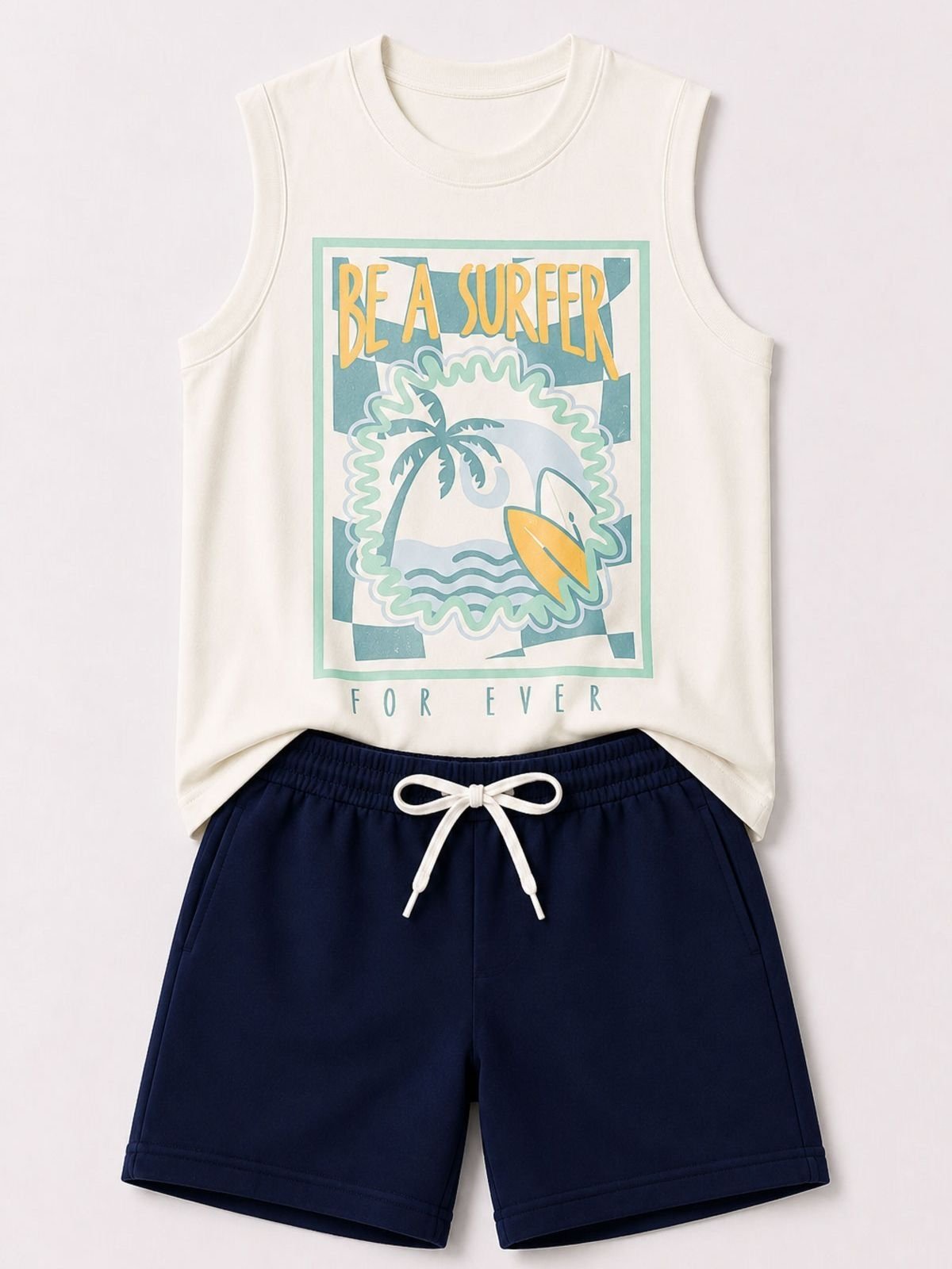 Infantil - Conjunto Regata Masculina Algodão Off White
