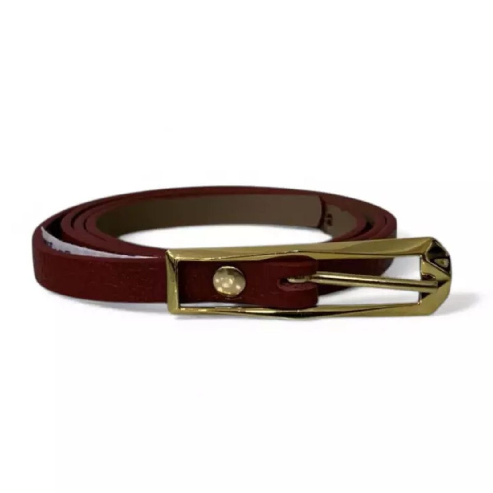 Cinto Fino Feminino em Couro Fivela Comprida 017 Vermelho