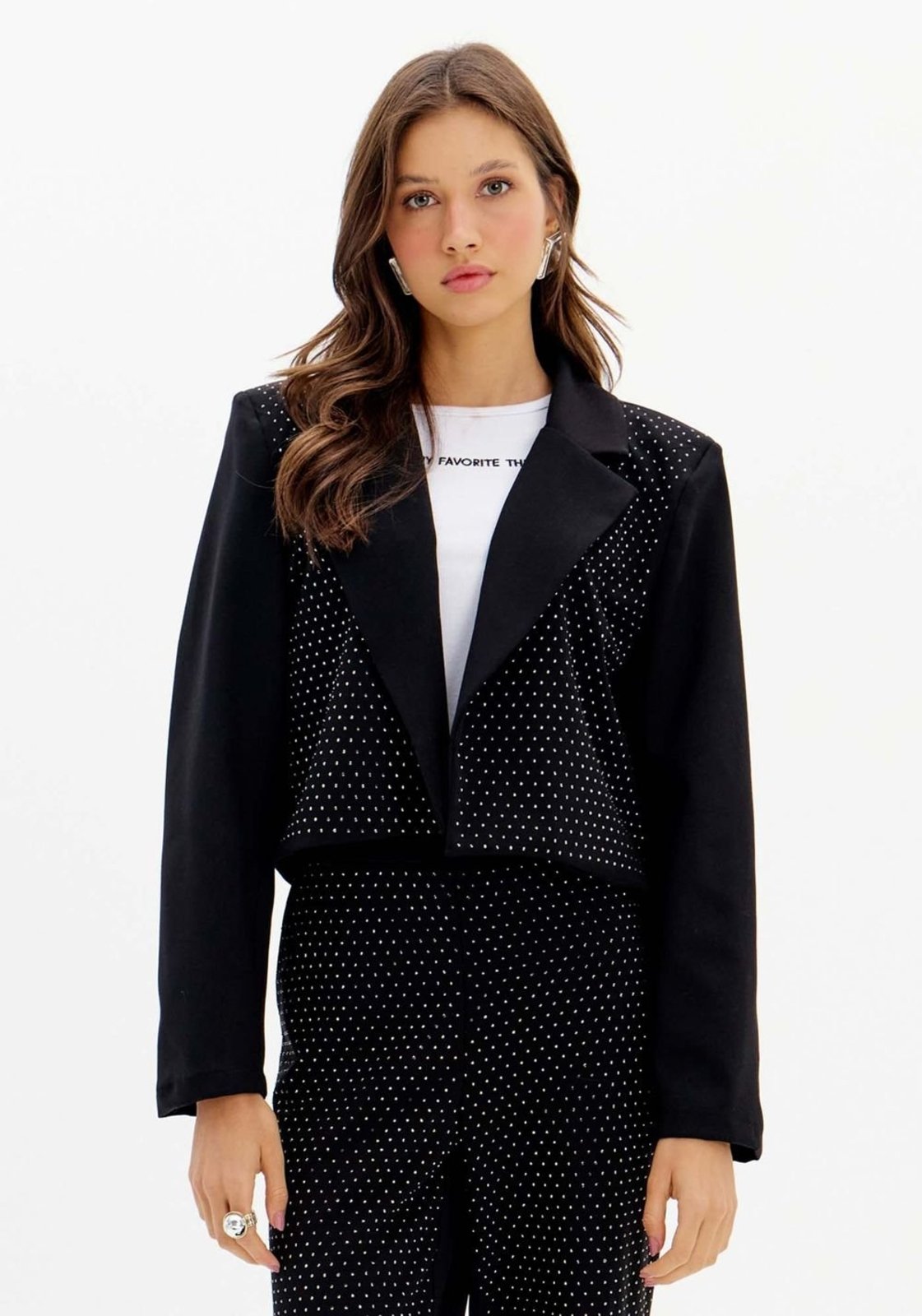 Vista 2 Blazer Tradicional com Brilhos My Favorite Things preto My Favorite Things preto