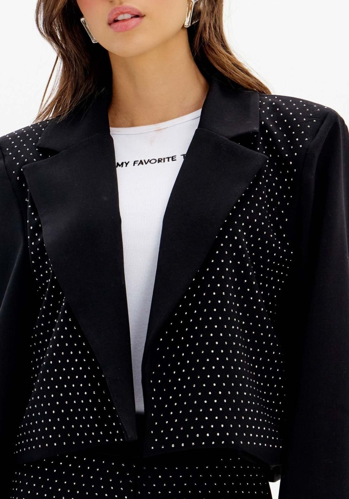 Vista 3 Blazer Tradicional com Brilhos My Favorite Things preto My Favorite Things preto