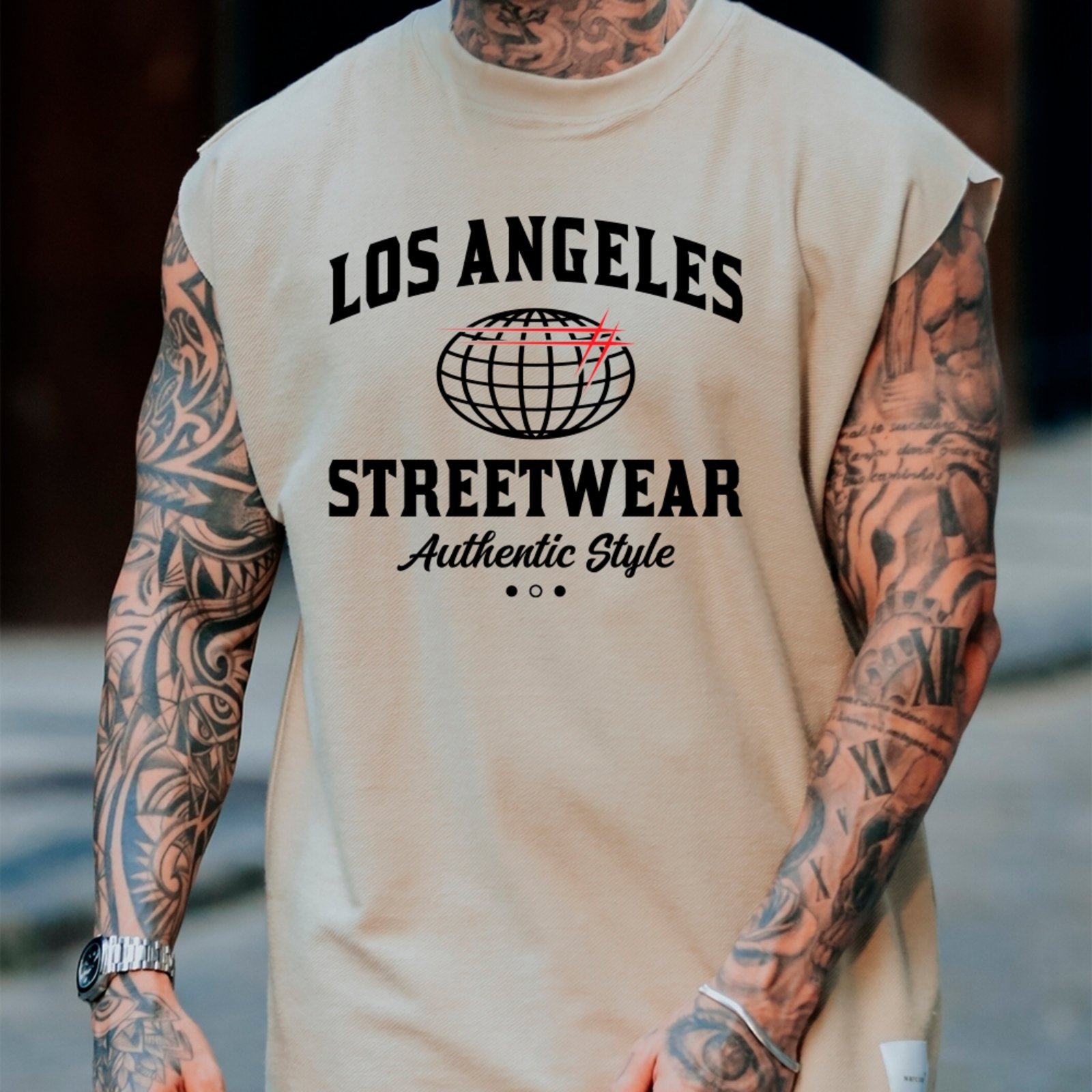 Camiseta Regata Machão Ousy Los Angeles Oversized Masculina Off White