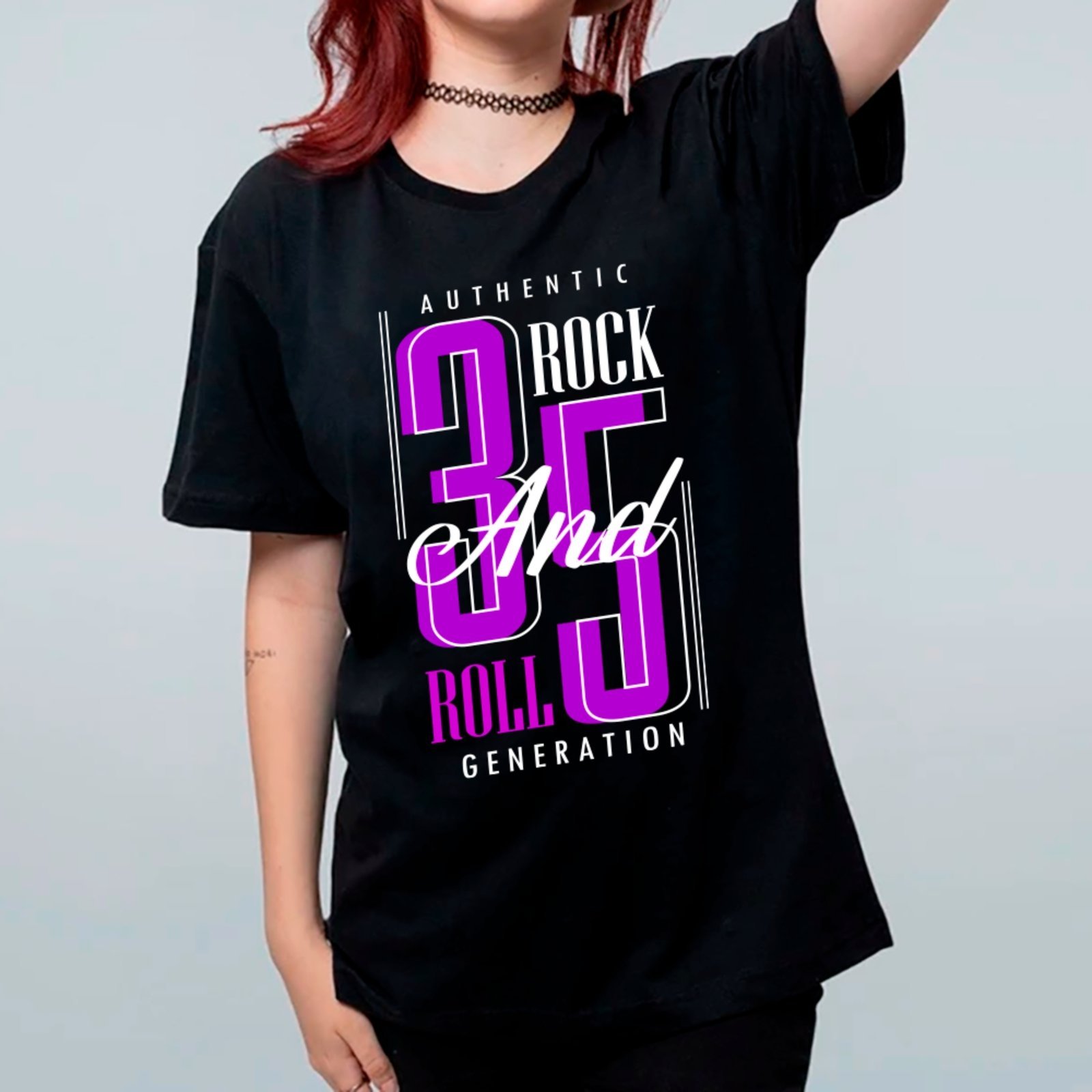 Vista 2 Camiseta Ousy Streetwear Authentic Rock and Roll Generation 35 Oversized Unissex preto ousy preto