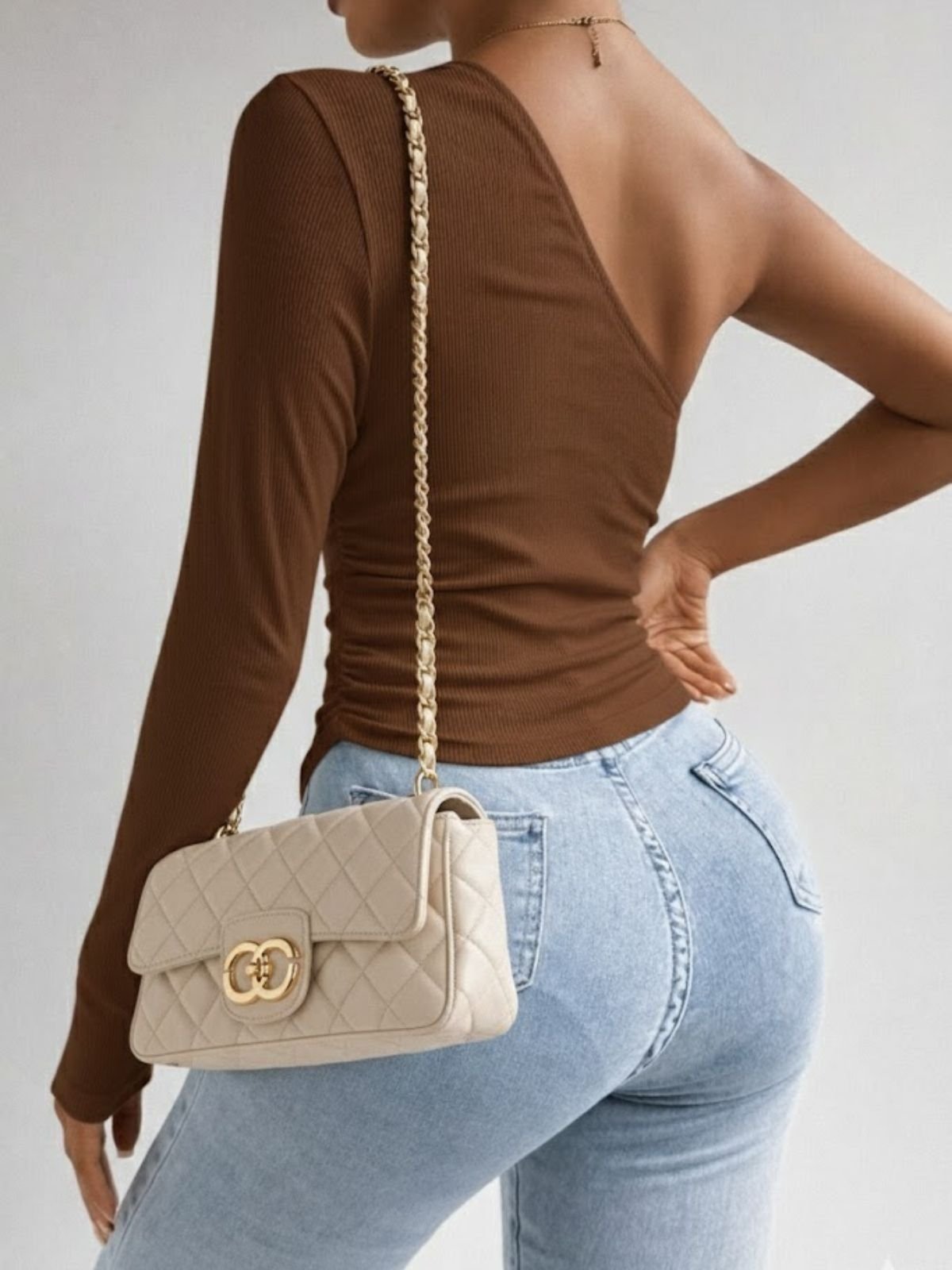 Vista 3 Blusa Feminina Assimétrica Nula Manga CKF Wear bege CKF Wear bege