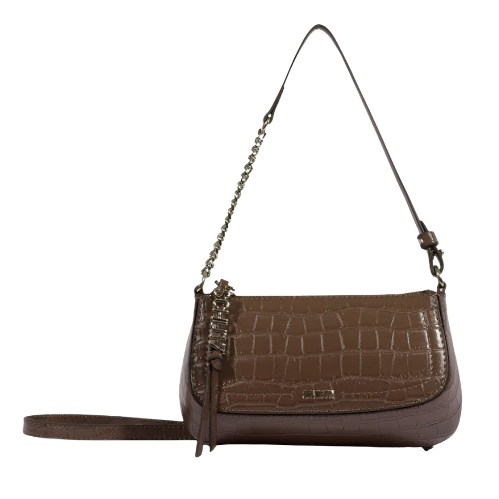Bolsa Schutz Tiracolo Tina Croco Pequena Marrom