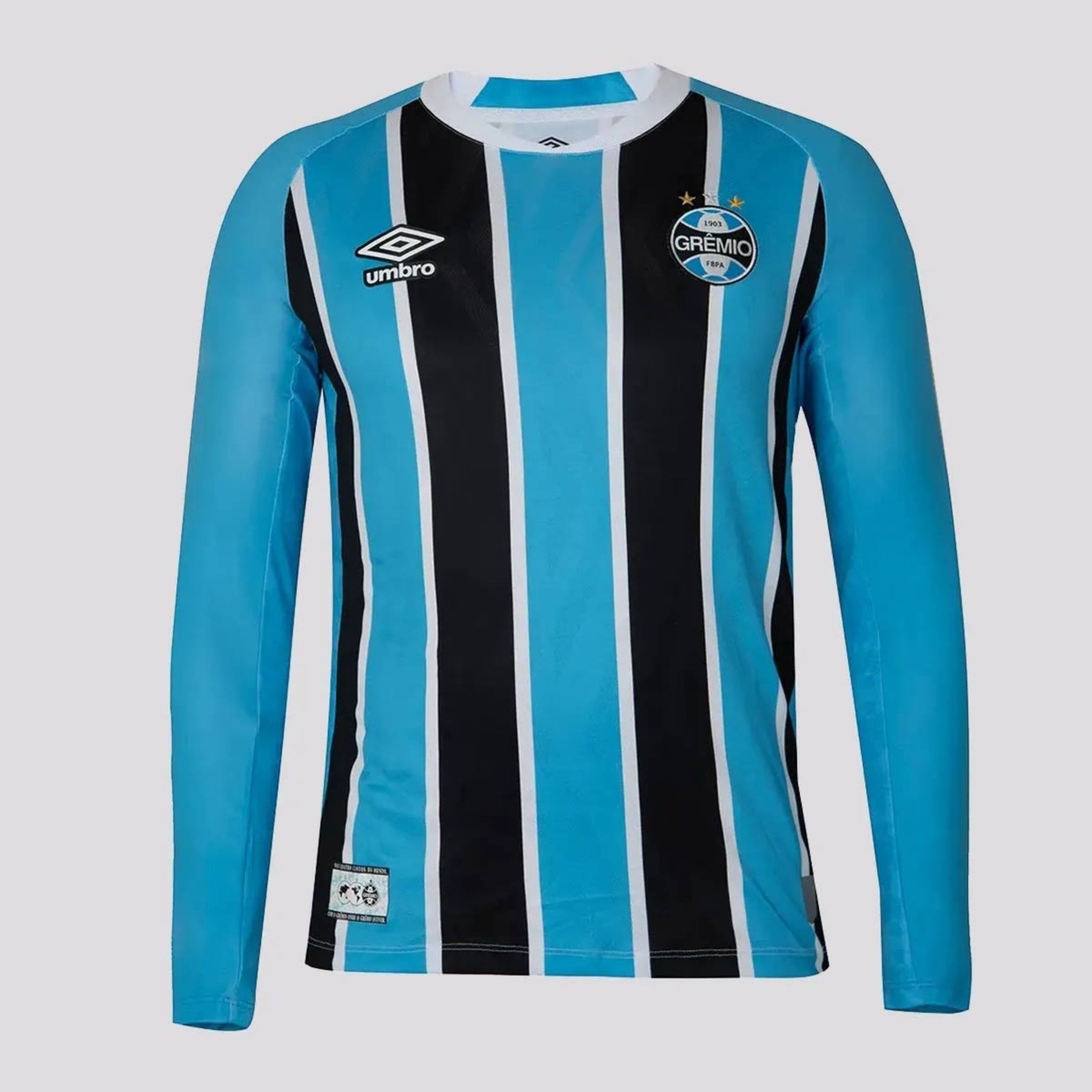 Vista 3 Camisa Umbro Grêmio I 2025 Manga Longa 10 F. Cristaldo preto Umbro preto