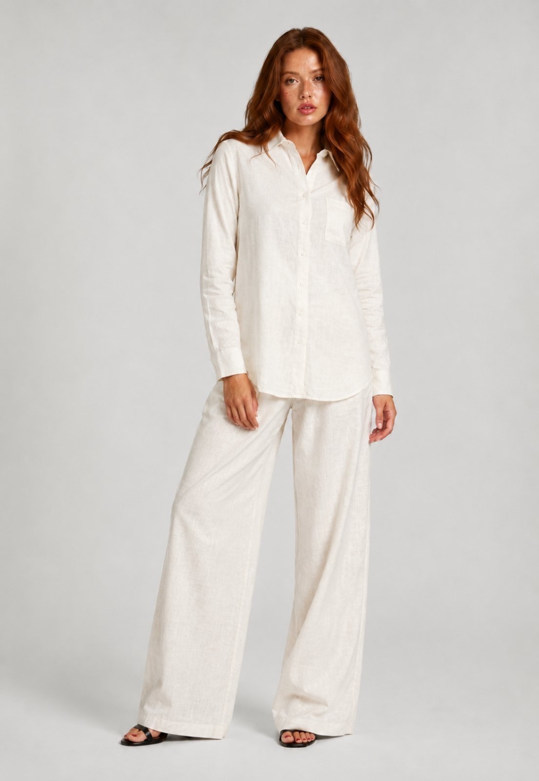 Conjunto Feminino Camisa e Calça Pantalona Salvatore Branco