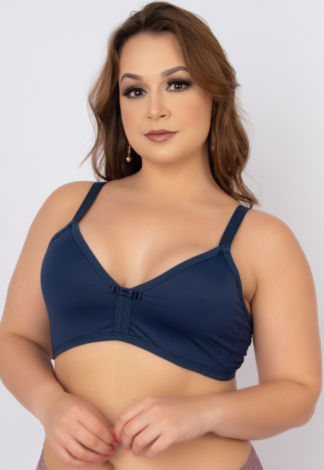Soutien Plus Size Bella Fiore Modas Lingerie Sem Bojo Alça Reforçada Azul Marinho